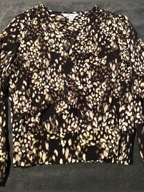 Nine West Black and Cream Abstract Print Wrap Blouse